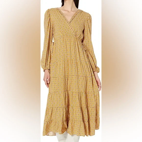 max studio cotton dress Max Studio V-Neck Midi Dress - Brown
